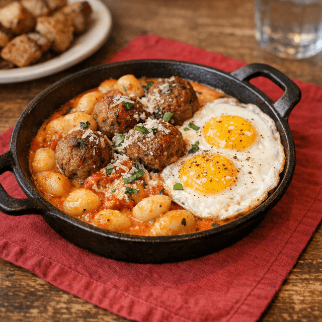 Meatball & Gnocchi Egg Skillet