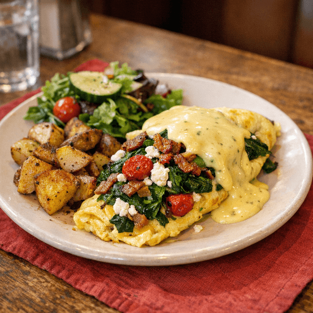 Omelette Spinach Roasted Tomato Goat Cheese & Bacon